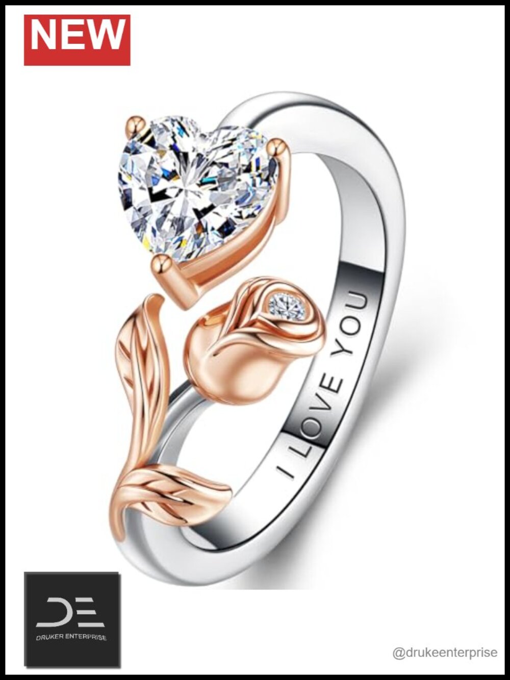 18K White Gold Plated Heart Moissanite Women's Ring